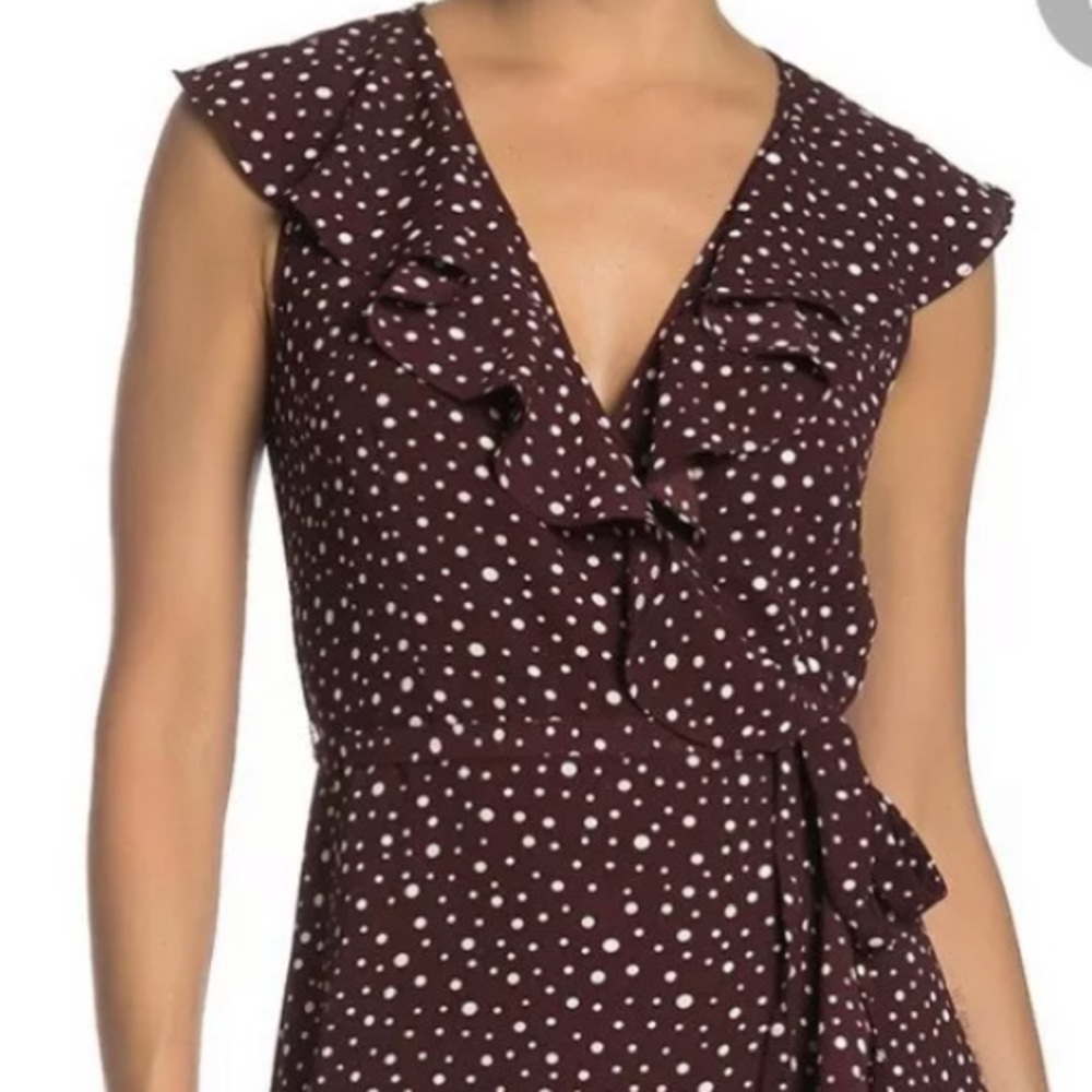 Max Studio boho high low ruffle wrap polka dot dress S - Picture 10 of 15